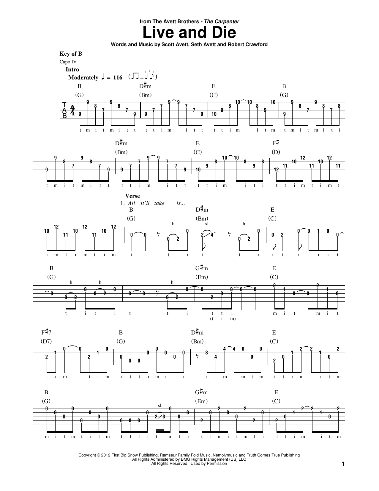 The Avett Brothers Live And Die sheet music notes and chords arranged for Banjo Tab