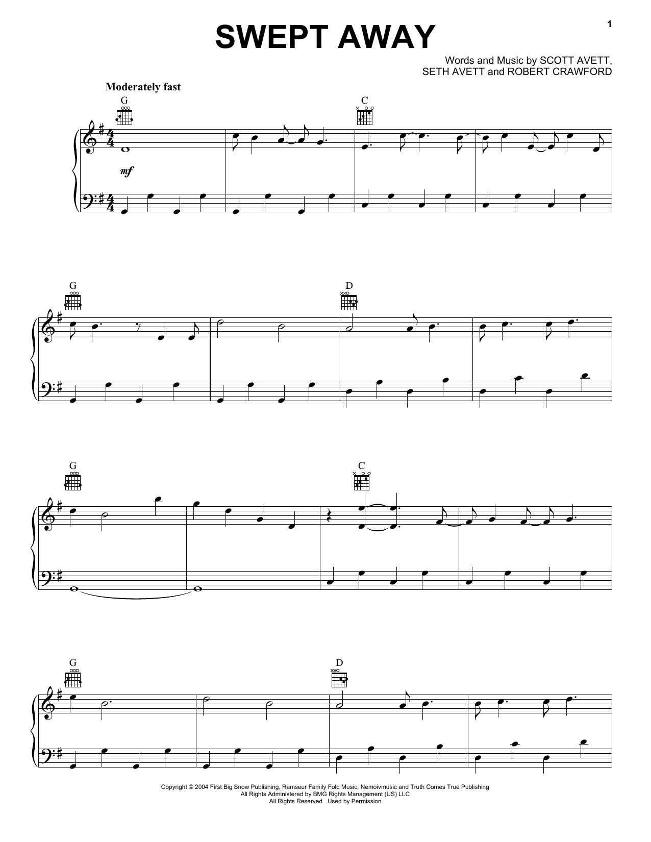 The Avett Brothers Swept Away sheet music notes and chords. Download Printable PDF.