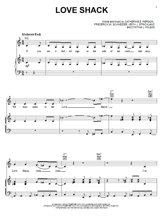 The B-52's Love Shack sheet music notes and chords. Download Printable PDF.