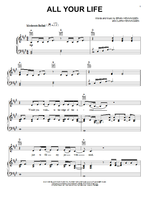Learn to play The Band Perry All Your Life sheet music for Piano, Vocal & Guitar Chords (Right-Hand Melody) in minutes. Price: 7.8900$ The Band Perry All Your Life sheet music notes and chords arranged for Piano, Vocal & Guitar Chords (Right-Hand Melody)