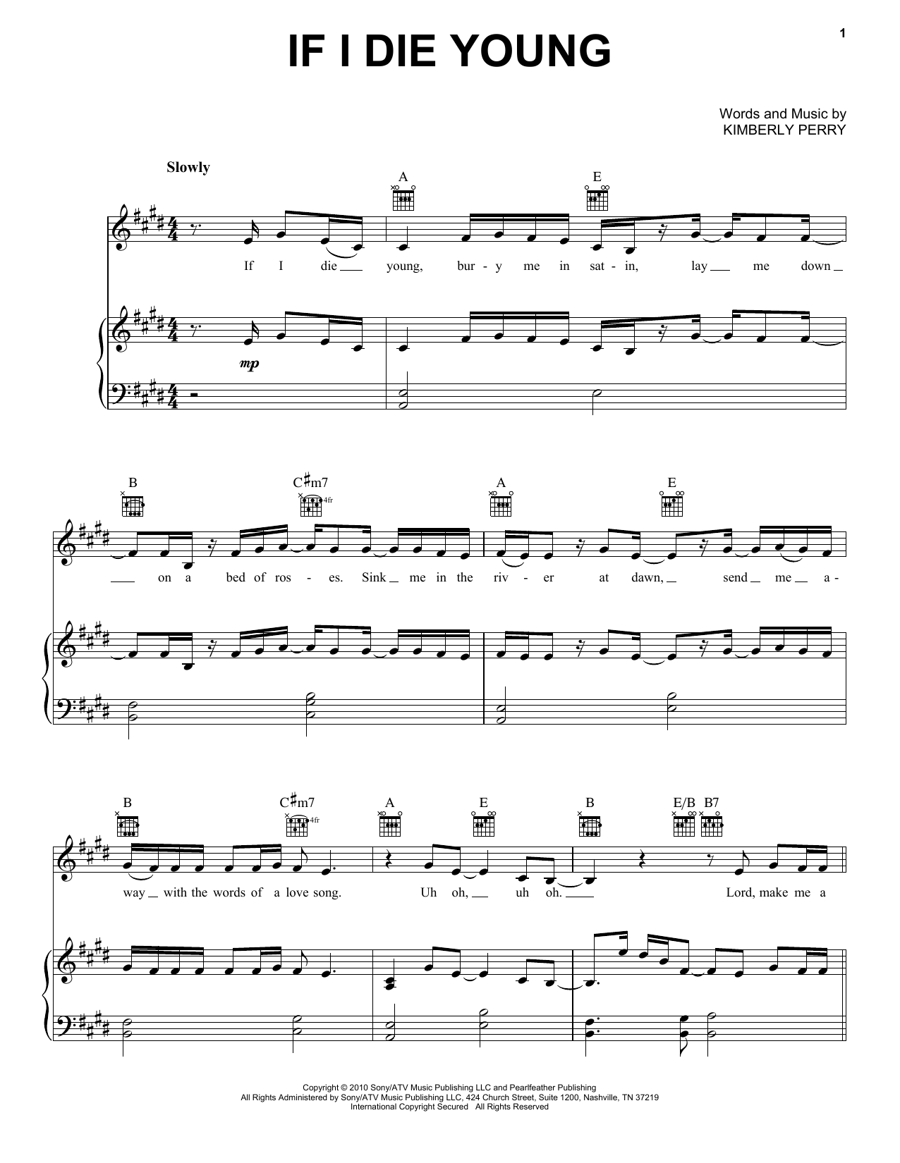 The Band Perry If I Die Young sheet music notes and chords. Download Printable PDF.