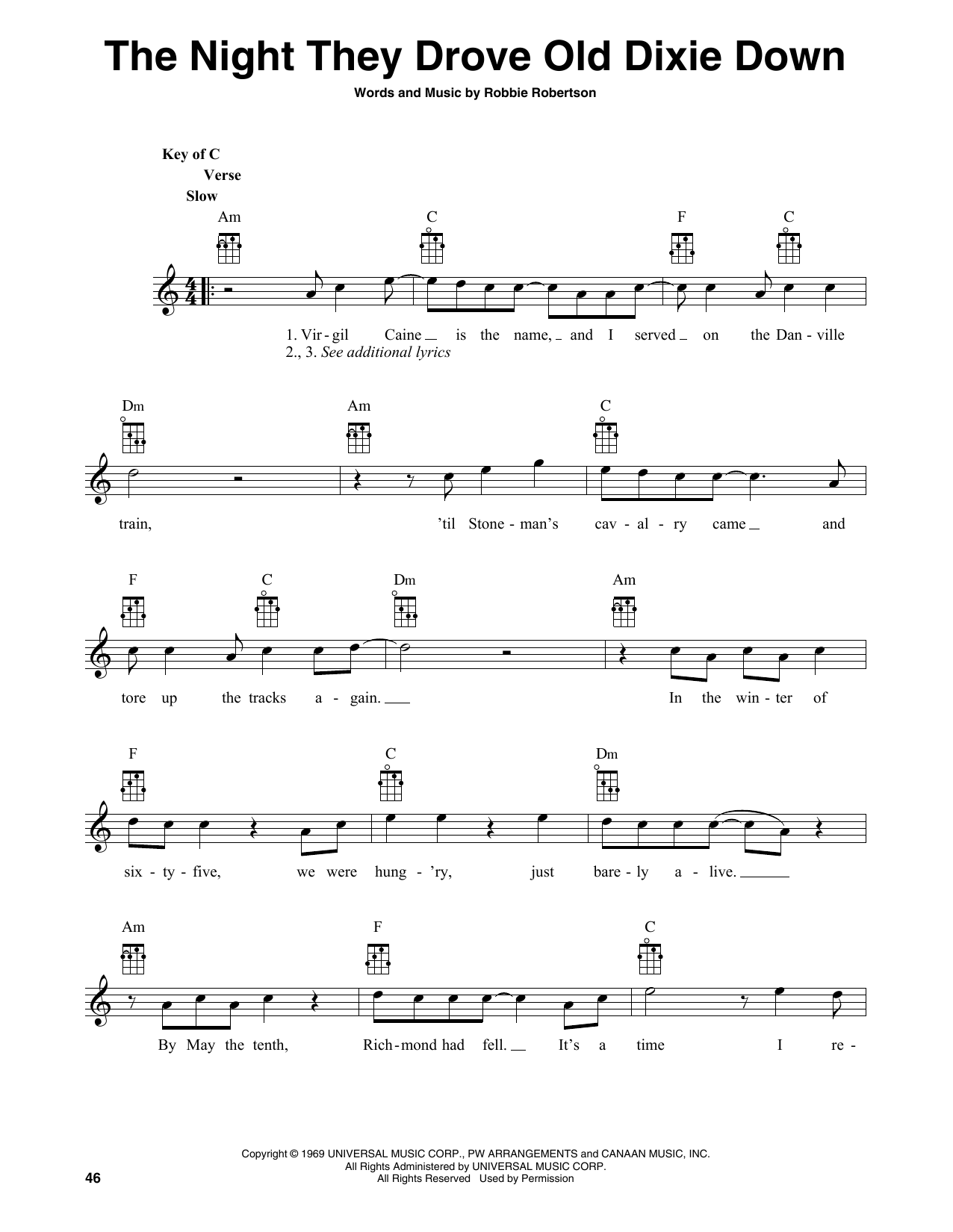 The Band The Night They Drove Old Dixie Down (arr. Fred Sokolow) sheet music notes and chords. Download Printable PDF.