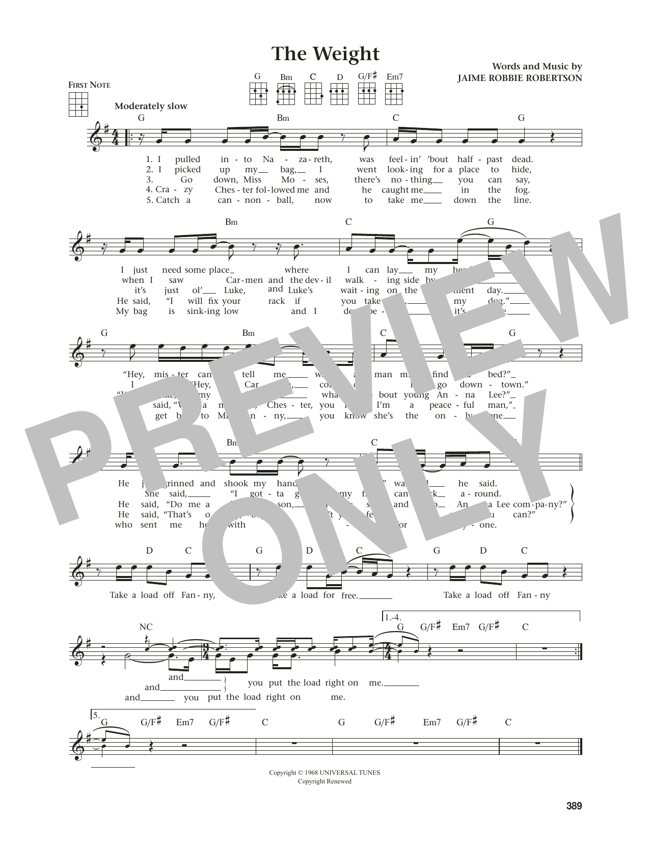 The Band The Weight (from The Daily Ukulele) (arr. Jim Beloff) sheet music notes and chords. Download Printable PDF.