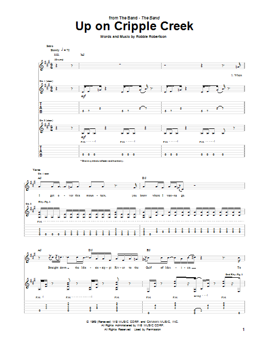 The Band Up On Cripple Creek sheet music notes and chords. Download Printable PDF.