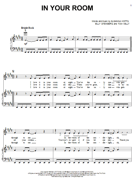 The Bangles In Your Room sheet music notes and chords. Download Printable PDF.