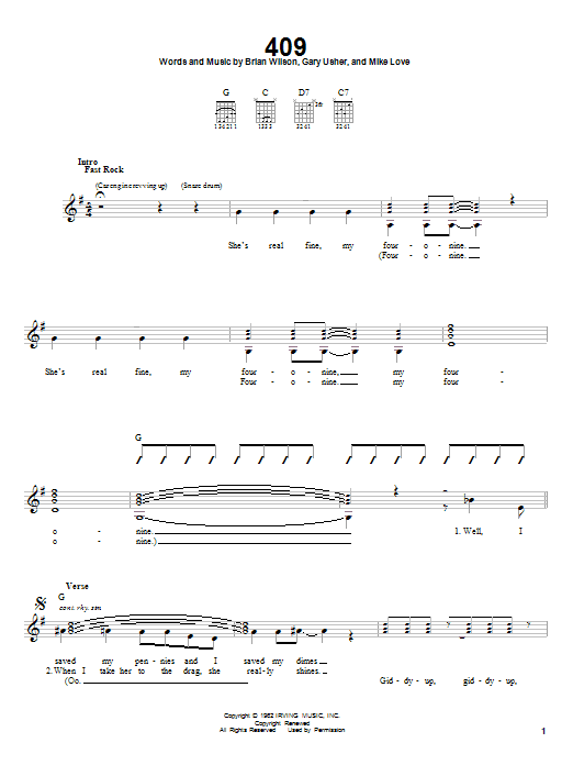 The Beach Boys 409 sheet music notes and chords. Download Printable PDF.