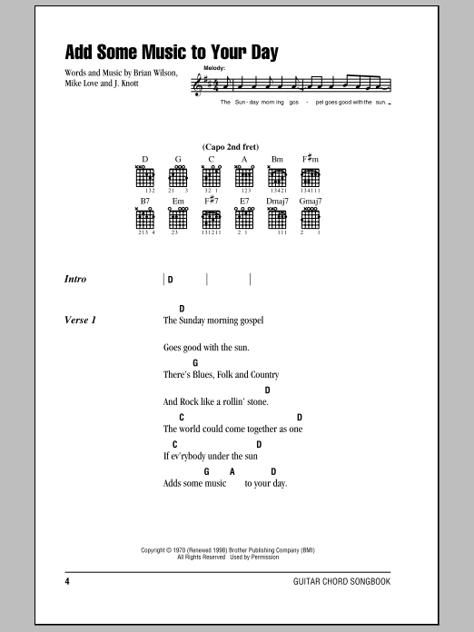 The Beach Boys Add Some Music To Your Day sheet music notes and chords. Download Printable PDF.