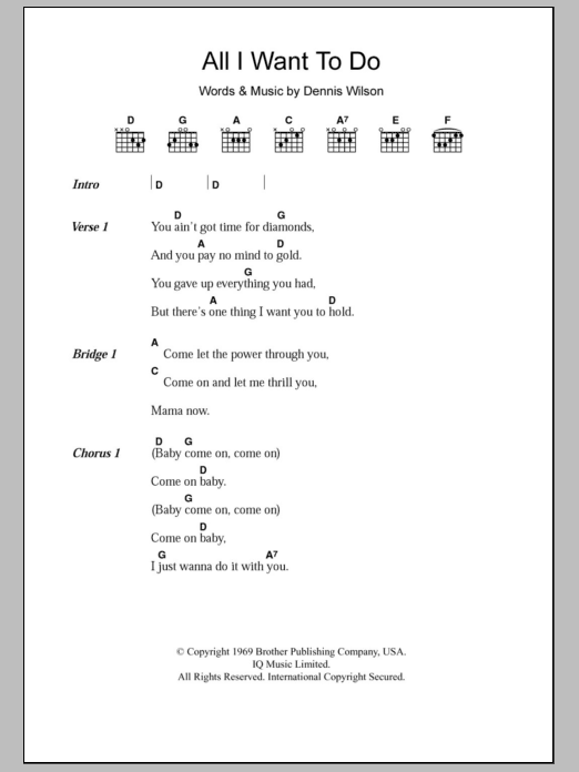 The Beach Boys All I Want To Do sheet music notes and chords. Download Printable PDF.