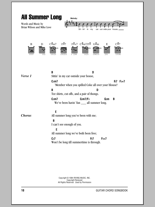 The Beach Boys All Summer Long sheet music notes and chords. Download Printable PDF.