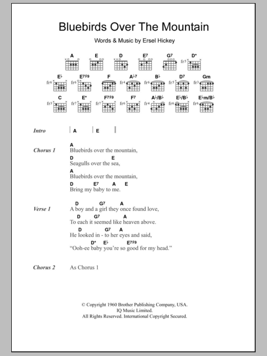 The Beach Boys Bluebirds Over The Mountain sheet music notes and chords. Download Printable PDF.