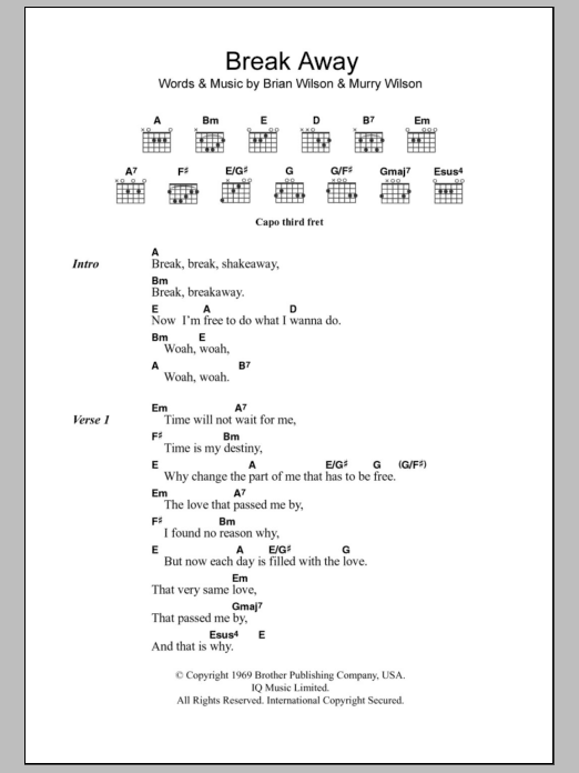 The Beach Boys Break Away sheet music notes and chords. Download Printable PDF.