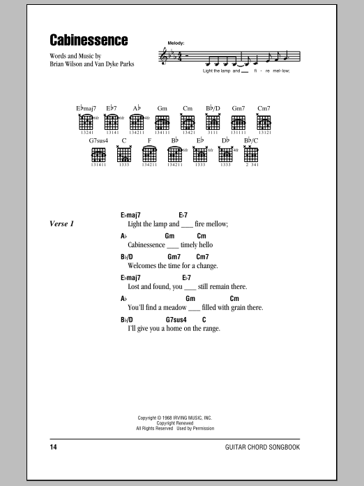 The Beach Boys Cabinessence sheet music notes and chords. Download Printable PDF.