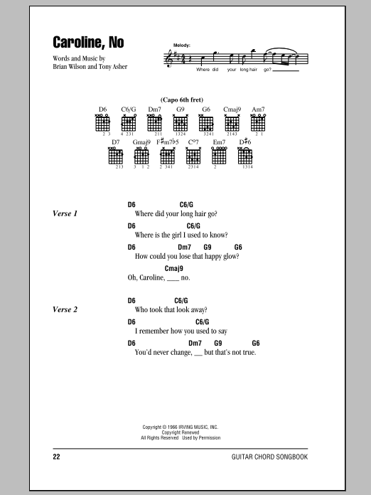 The Beach Boys Caroline, No sheet music notes and chords. Download Printable PDF.