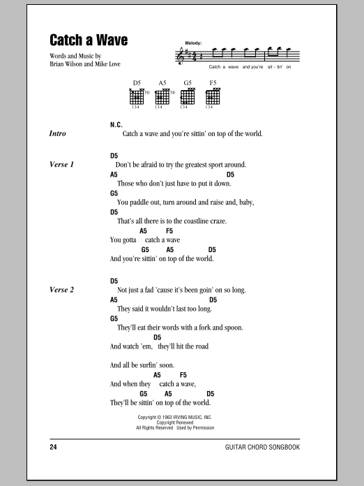 The Beach Boys Catch A Wave sheet music notes and chords. Download Printable PDF.