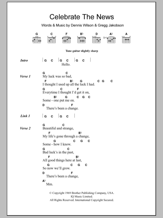 The Beach Boys Celebrate The News sheet music notes and chords. Download Printable PDF.