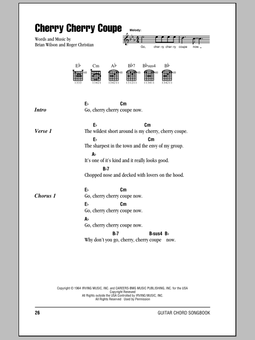 The Beach Boys Cherry Cherry Coupe sheet music notes and chords. Download Printable PDF.