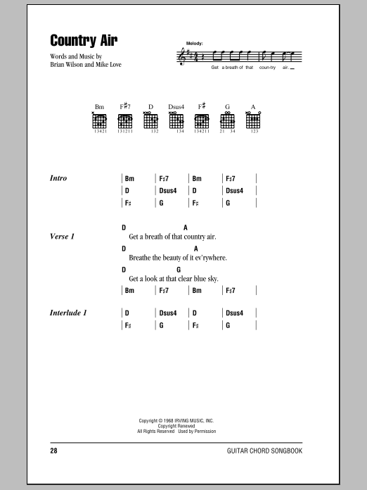 The Beach Boys Country Air sheet music notes and chords. Download Printable PDF.