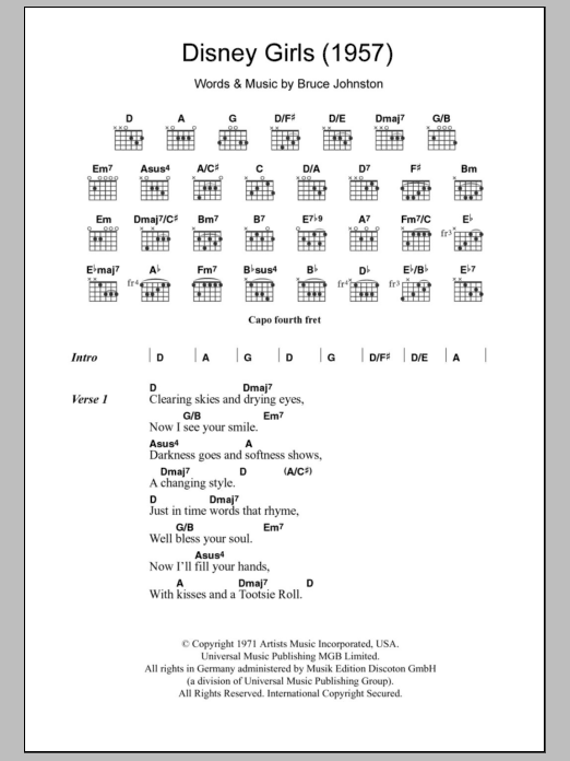 The Beach Boys Disney Girls (1957) sheet music notes and chords. Download Printable PDF.