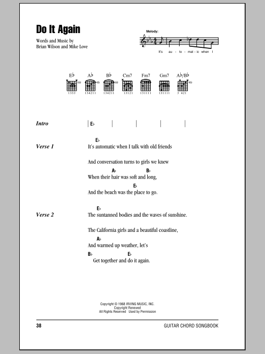 The Beach Boys Do It Again sheet music notes and chords. Download Printable PDF.