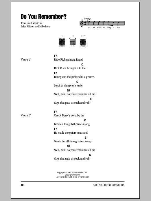 The Beach Boys Do You Remember? sheet music notes and chords. Download Printable PDF.