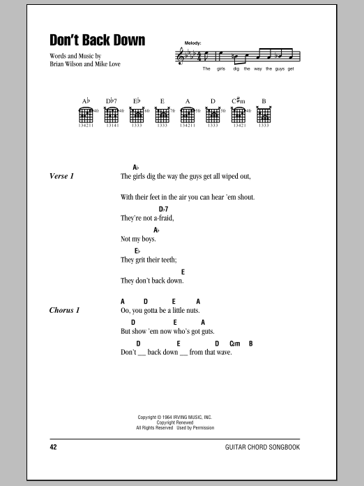 The Beach Boys Don't Back Down sheet music notes and chords. Download Printable PDF.