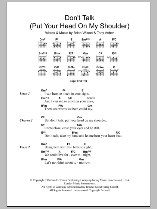 The Beach Boys Don't Talk (Put Your Head On My Shoulder) sheet music notes and chords. Download Printable PDF.