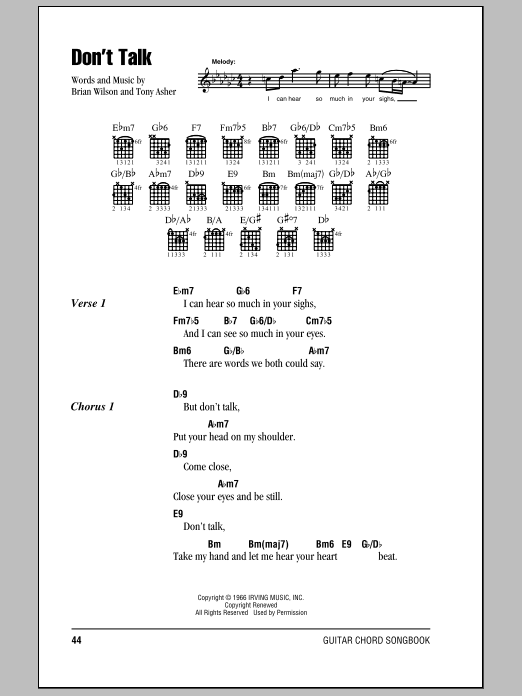 The Beach Boys Don't Talk sheet music notes and chords. Download Printable PDF.