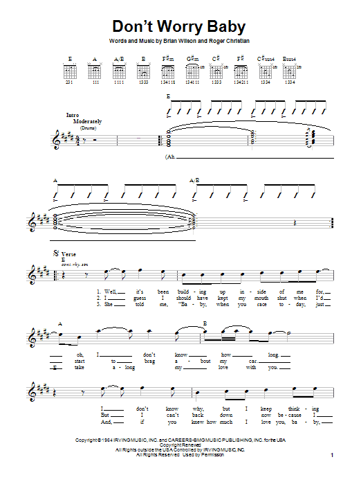 The Beach Boys Don't Worry Baby sheet music notes and chords. Download Printable PDF.