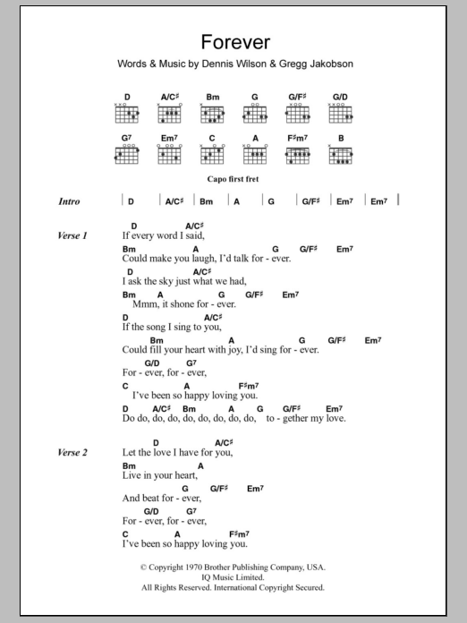 Learn to play The Beach Boys Forever sheet music for Guitar Chords/Lyrics in minutes. Price: 4.4900$ The Beach Boys Forever sheet music notes and chords arranged for Guitar Chords/Lyrics