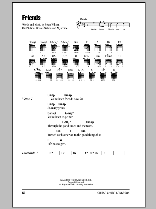 The Beach Boys Friends sheet music notes and chords. Download Printable PDF.