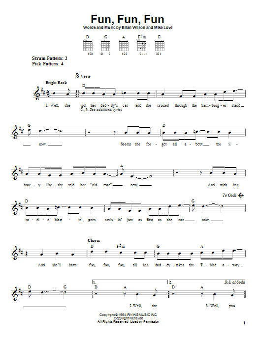 The Beach Boys Fun, Fun, Fun sheet music notes and chords. Download Printable PDF.