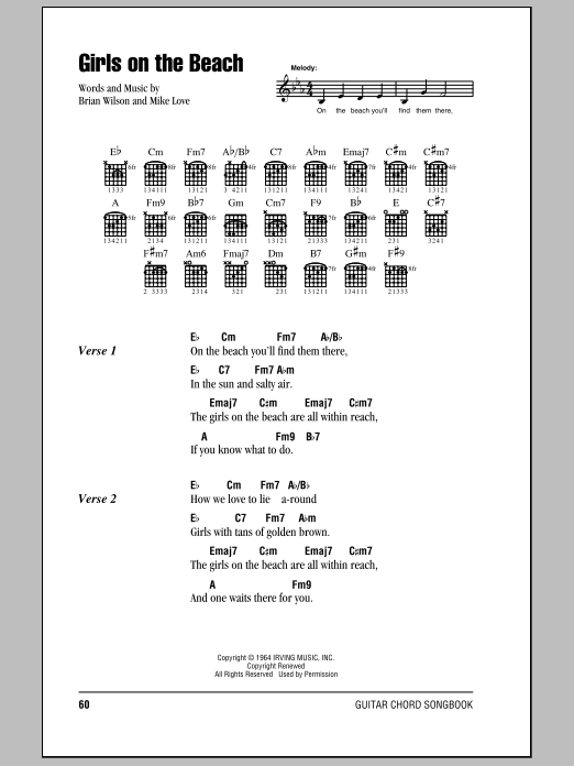 The Beach Boys Girls On The Beach sheet music notes and chords. Download Printable PDF.