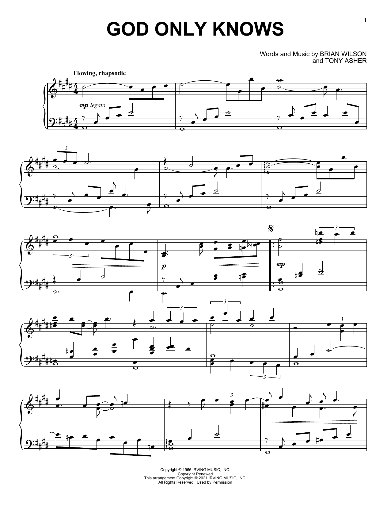 The Beach Boys God Only Knows [Classical version] sheet music notes and chords. Download Printable PDF.