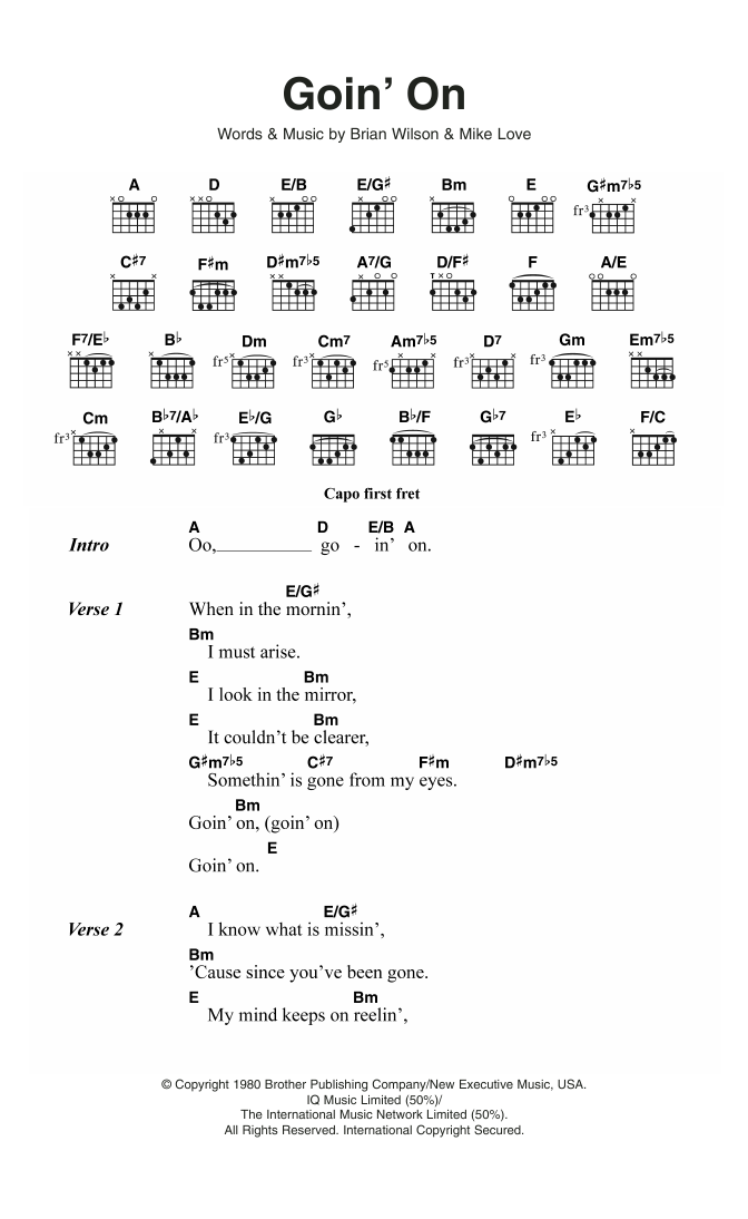 The Beach Boys Goin' On sheet music notes and chords. Download Printable PDF.