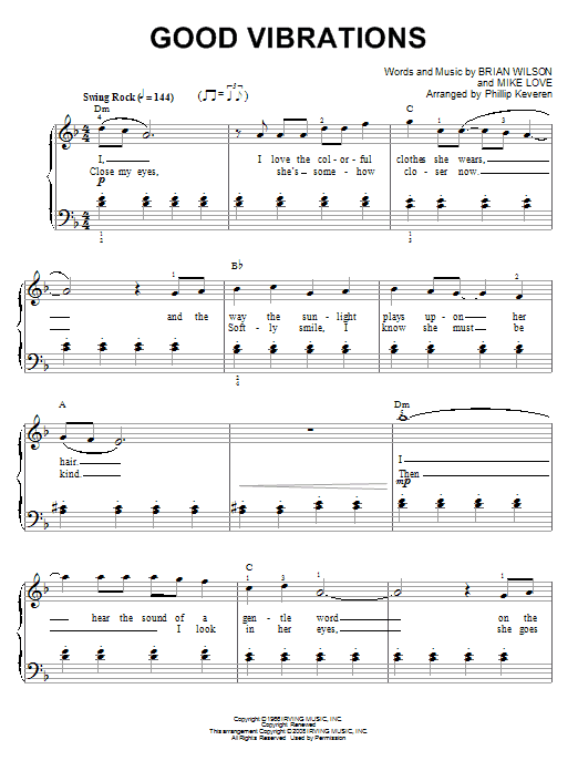 The Beach Boys Good Vibrations sheet music notes and chords. Download Printable PDF.