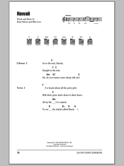 The Beach Boys Hawaii sheet music notes and chords. Download Printable PDF.