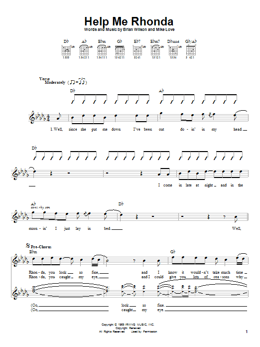 The Beach Boys Help Me Rhonda sheet music notes and chords. Download Printable PDF.