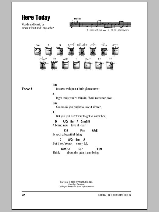 The Beach Boys Here Today sheet music notes and chords. Download Printable PDF.