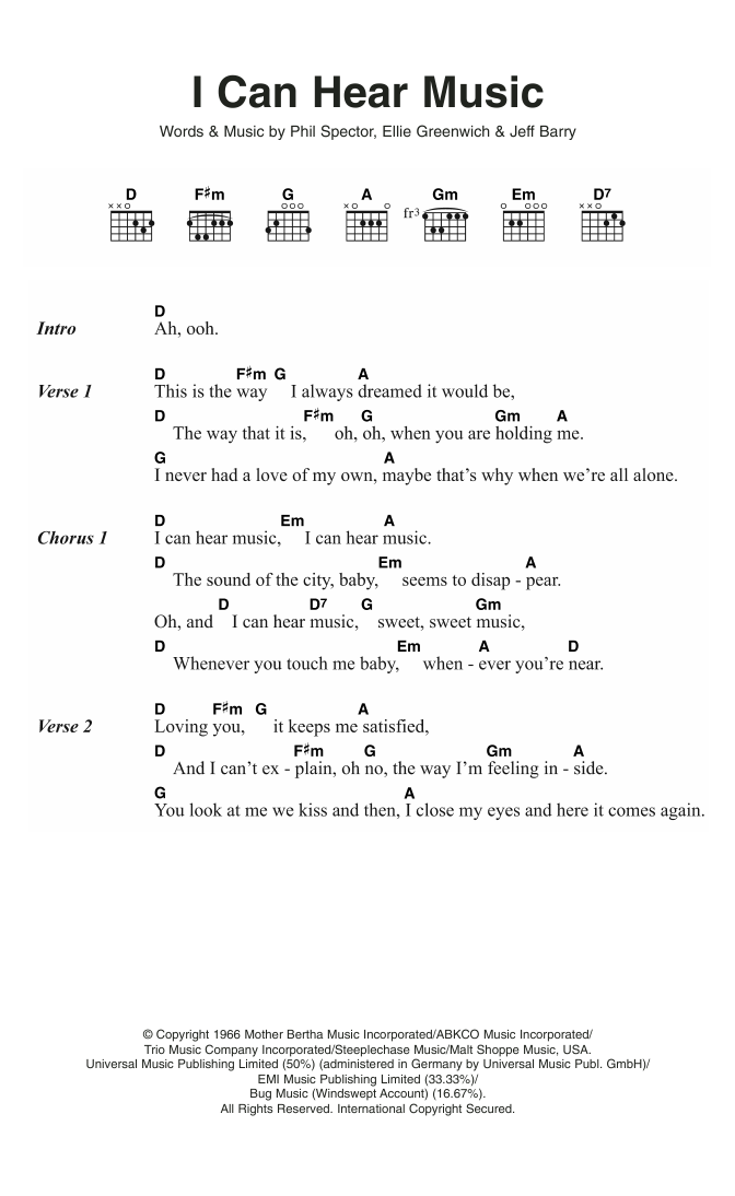 The Beach Boys I Can Hear Music sheet music notes and chords. Download Printable PDF.