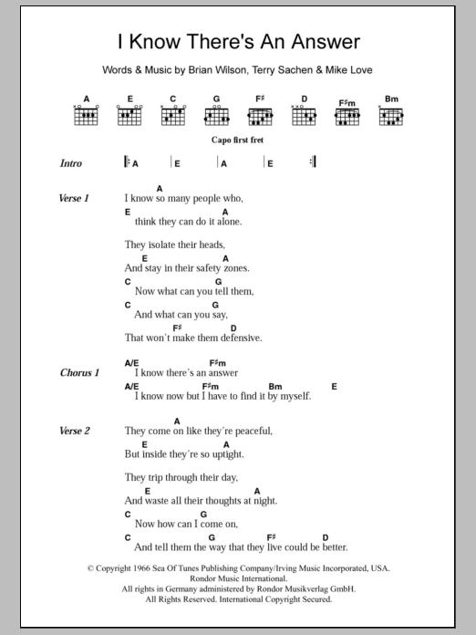 The Beach Boys I Know There's An Answer sheet music notes and chords. Download Printable PDF.