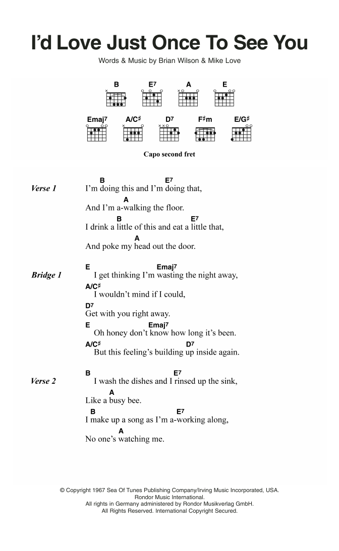 The Beach Boys I'd Love Just Once To See You sheet music notes and chords. Download Printable PDF.