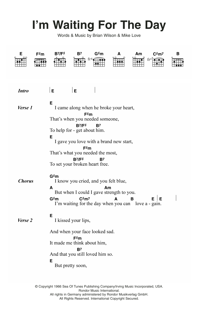 The Beach Boys I'm Waiting For The Day sheet music notes and chords. Download Printable PDF.