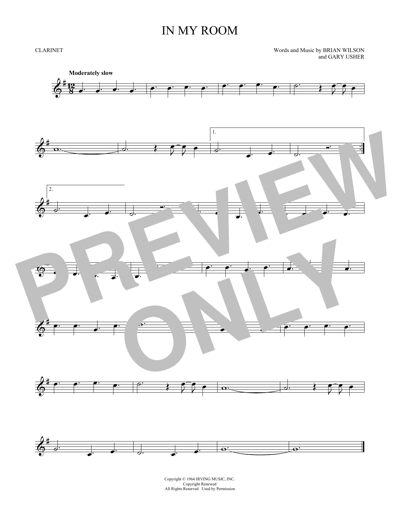 The Beach Boys In My Room sheet music notes and chords arranged for Clarinet Solo