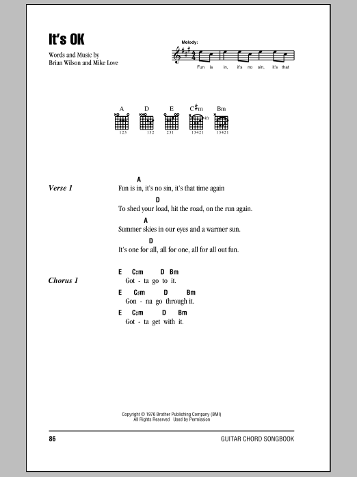 The Beach Boys It's OK sheet music notes and chords. Download Printable PDF.