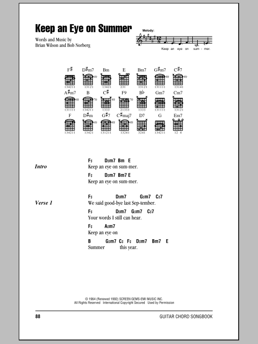 The Beach Boys Keep An Eye On Summer sheet music notes and chords. Download Printable PDF.