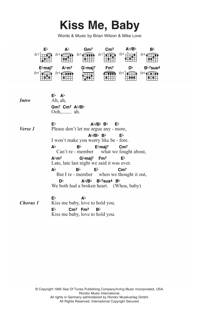 The Beach Boys Kiss Me, Baby sheet music notes and chords. Download Printable PDF.