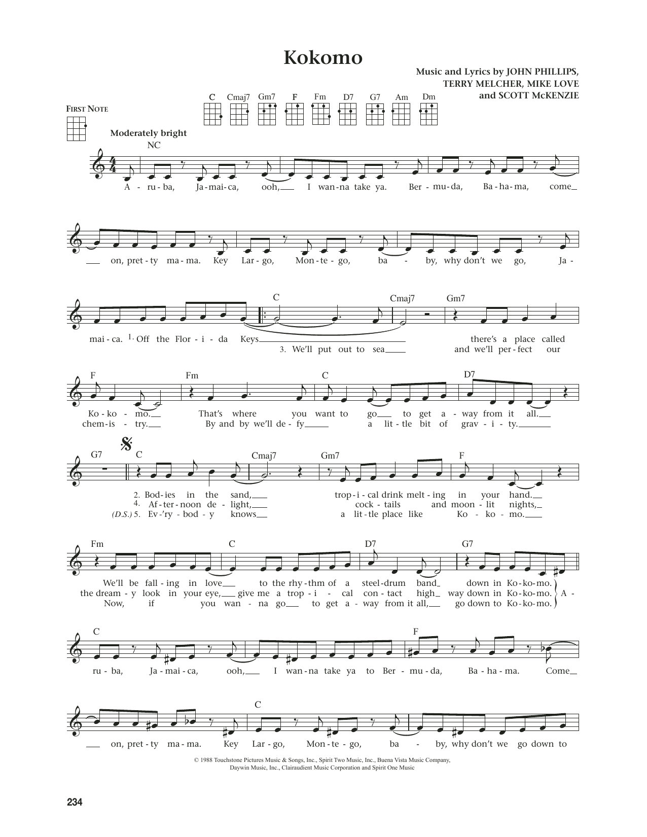 The Beach Boys Kokomo (from The Daily Ukulele) (arr. Jim Beloff) sheet music notes and chords. Download Printable PDF.