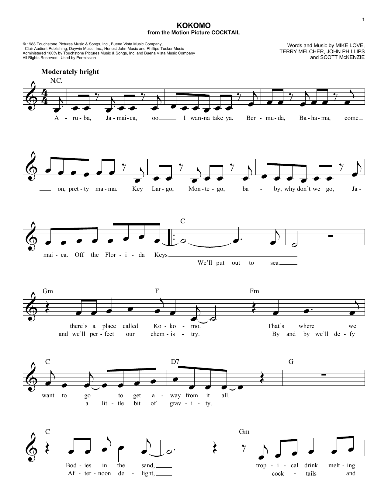 The Beach Boys Kokomo sheet music notes and chords arranged for Guitar Tab