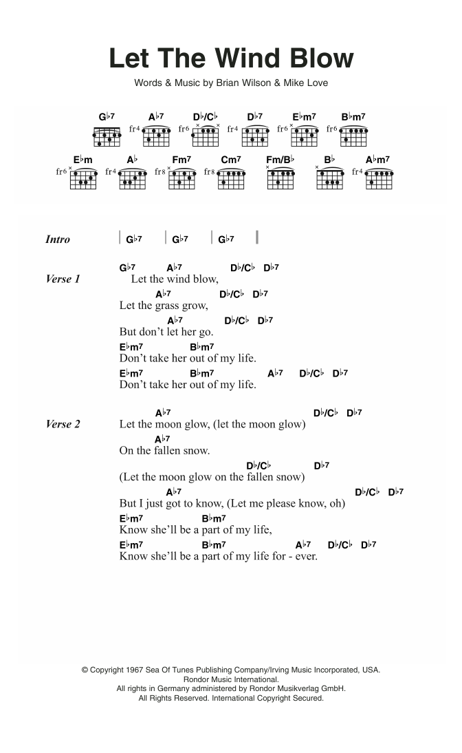 The Beach Boys Let The Wind Blow sheet music notes and chords. Download Printable PDF.