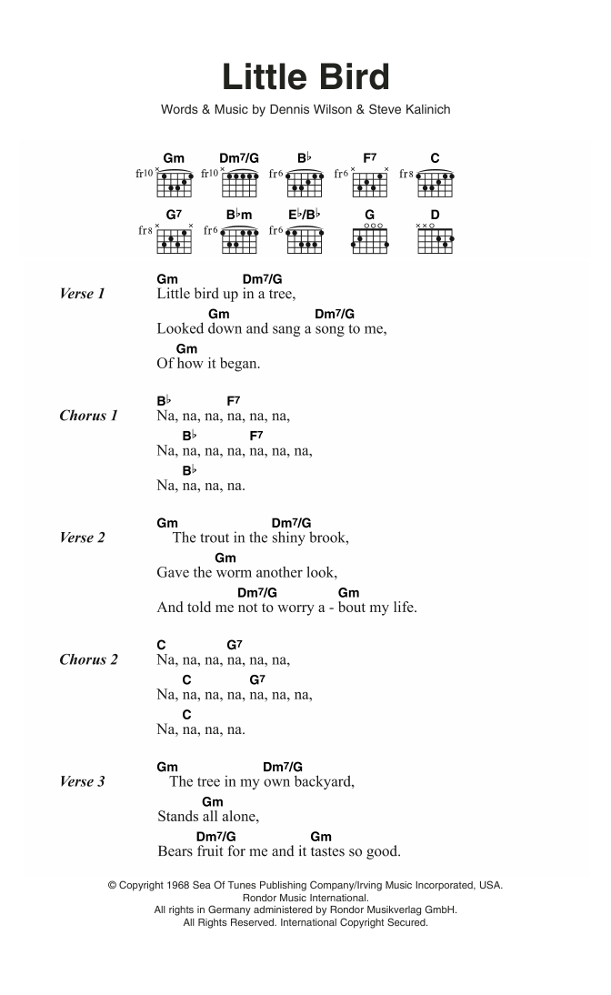 The Beach Boys Little Bird sheet music notes and chords. Download Printable PDF.